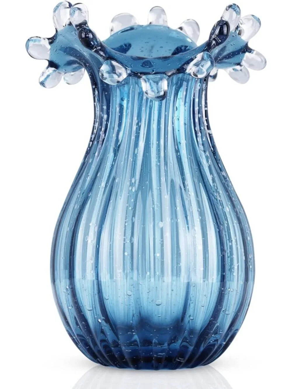 Unique Hand Blown Blue Glass Vase | Modern Art Decor for Living Room & Office